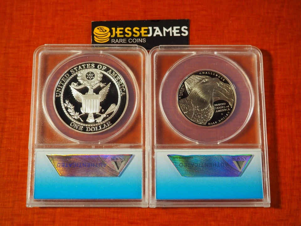 2008 50C S & $1 P PROOF SILVER BALD EAGLE COMMEMORATIVE DOLLAR ANACS PR70 SET - Image 2 of 4