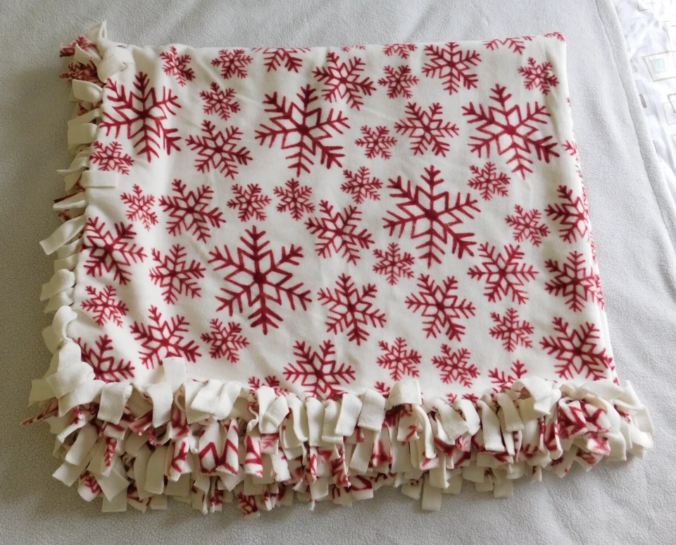 Copo de Nieve Rojo Marfil Doble Vellón Hecho a Mano Suave Corbata Manta Tiro 50" X 64" Foto 2 de 4