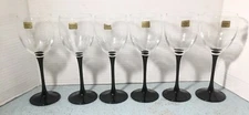 6 Luminarc Verrerie D'arques 7-3/4" Black Stemmed  8-oz Wine Glasses Nwt No Box