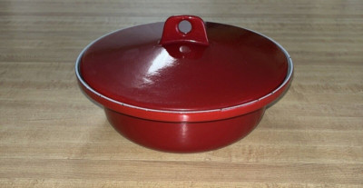Vintage Voss Orange Dish Lid Oven Ware Seidelin MCM Design Enamel Cast Iron