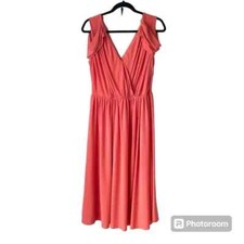 ASOS Curve Coral A-Line Flowy Cold Shoulder Tie Back Midi Dress Stretch Size 14