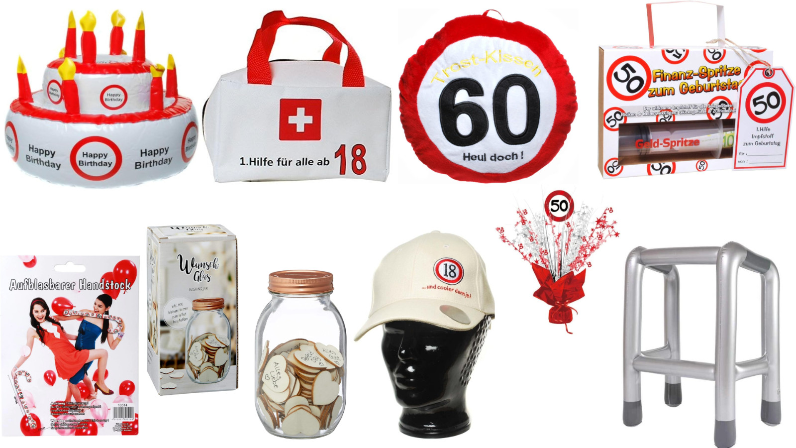 Aufblasbare Geburtstagtorte, aufblasbarer Rollator, Handstock Geburtstagsparty