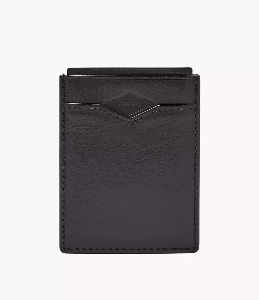 Estuche para tarjetas Fossil Mykel de cuero minimalista para hombre negro y marrón Foto 3 de 4