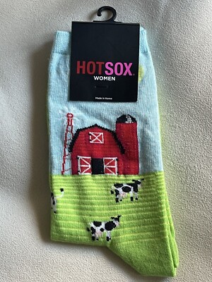 Hot Sox Women s Socks Ranch Cows Knitted Casual Socks Sz 9-11 Shoe Sz 4-10.5