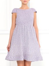 $495 ALICE + OLIVIA Beatrice Knit Short Sleeve A-line Dress 12 Purple Ombre Open