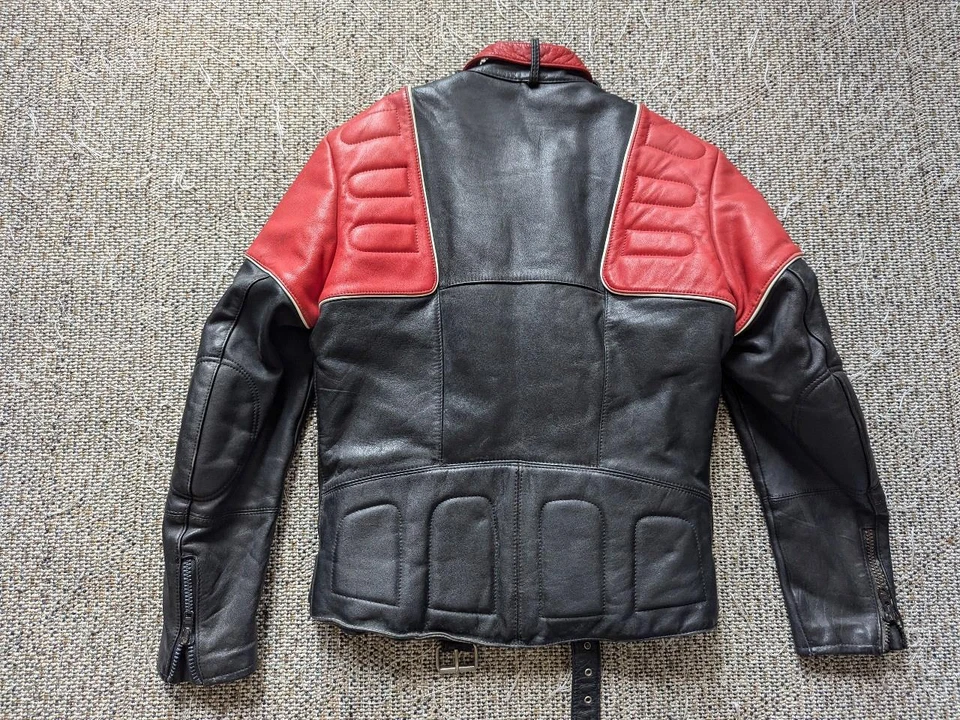 vintage 1980s motorcycle jacket 38 black red CAFE RACER padded FIELDSHEER racing - Image 2 of 4