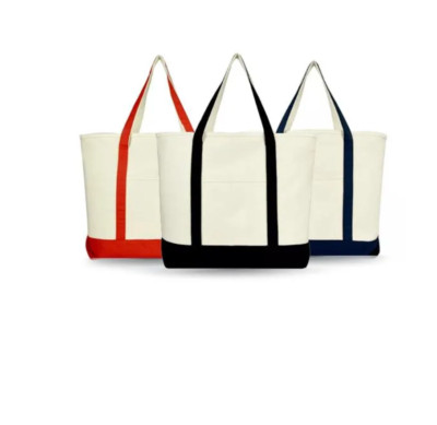 21'' Cotton Canvas Zippered Shopping Tote Grocery Large Bag Black Red Blue