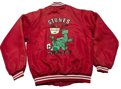 Vintage Hartwell Jacket Mens Medium Red Dinosaur Truck Stop Snaps Sinclair 80s