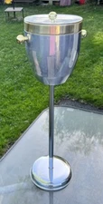 Vintage Art Deco Standing Champagne Wine Ice Cooler Brass & Aluminum 30" Tall
