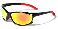 Mens Modern Wrap-Around Sports Sunglasses Black Frame Multicolor Mirror Lens