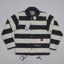 BOB DONG Motorcycle 20oz Canvas Prison Striped Jacket Racer Biker N-1D Hookless