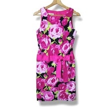Talbots Drop Waist Floral Dress Sleeveless Rose Garden Ribbon Bow Size 4P