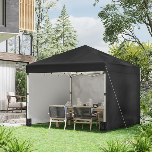 Outsunny 3x3 (M) Pop Up Gazebo Party Tent w/ 3 Sidewalls, Weight Bags, Black - Picture 2 of 11