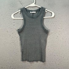 Zara Womens Size Small Grey Ribbed Tank Top Sleeveless Distressed