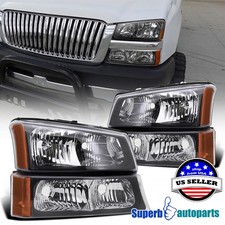 Black Headlights Fits 2003-2006 Chevy Silverado 1500 2500 3500 Bumper Lamps Pair