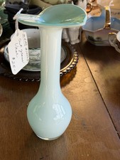 Beautiful vintage cased art glass sea foam green abstract lily flower vase