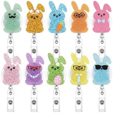 Kenning 10 Pcs Easter Bunny Style Badge Reels with Alligator Clip Pastel