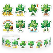 1000Pcs St. Patrick's Day Shamrock Stickers Roll Cute Cartoon Green Clover Self-