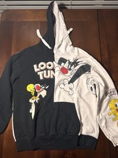 Looney Tunes Sylvester Tweety Colorblock Hoodie Black White Graphic Sweatshirt L