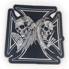 LARGE 11x11 inch Maltese Cross Skull Angel Devil Wings Sew Iron on Patch