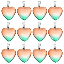 12 Pcs Heart Charms, Pink Green Valentine Love Pendant Heart Glass Beads Charm