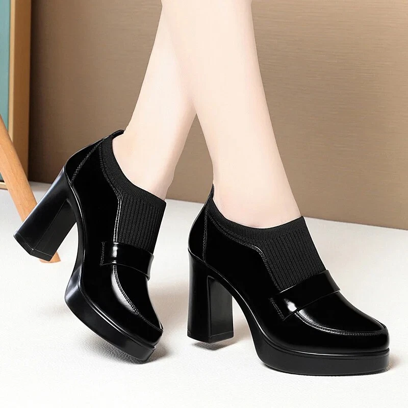 Women's Platform High Heels Elastic Mouth Chunky Heel Pumps Party Shoes Footwear - Image 3 of 4