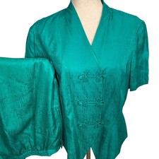 Adrianna Papell Skirt Suit Womens 16 Teal Green Safe Silk Frog Toggle 2pc