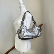 Vintage Y2K Silver Metallic Hobo Baguette Purse Slouchy Shoulder Bag Preppy