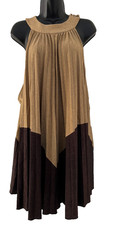 Free People Pleated Love Mini Trapeze Dress Womens Small Gold Brown Glitter