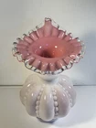 Vintage Fenton Pink & White Silvercrest Beaded Melon Jack In The Pulpit Vase