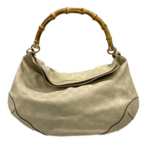 Gucci Handbag Bamboo Shima Beige Leather Used From Japan