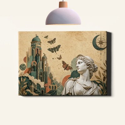 Vintage surreal marble goddess and observatory tower Art Print collage