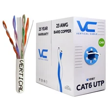 1000ft Bulk CAT6 23AWG UTP 8C CMR Bare Copper Unshielded Ethernet Cable - White
