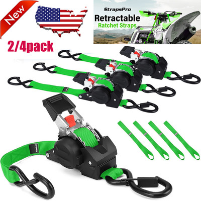 10FT Retractable Ratchet Tie-Down Straps | 1763LBS Heavy-Duty | S-Hook 2/4-Pack