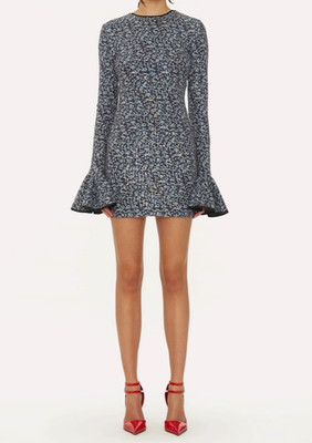 ROTATE Mini Sequin Dress Purple Floral Open Back Flared Long Sleeve Festival UK8