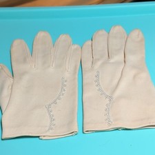 Women s Beige Wrist Gloves, Embroidered Detail, Lightweight, W XS