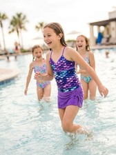 NWT Purple Mermaid Scales Swimsuit 3 pieces Tankini Skirt Size 10 Youth