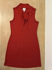 Ann Taylor LOFT Dress Womens 10 Red Tie Neck Sheath Short Jersey Stretch
