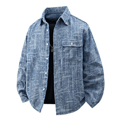 Luxury Men Denim Jacket Retro High Street Loose Trendy Textured Casual Jean Coat