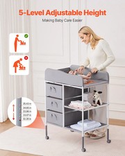 Baby Changing Table, Portable Diaper Change Station with 3 Fabric Drawers and Lo
