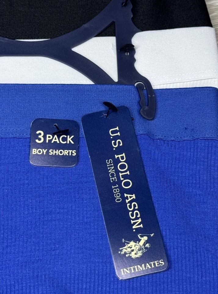 US POLO ASSN Feminino Pacote com 3 Logotipo Sem Costura BoyShort Azul Branco Preto com nervuras Tamanho M - Imagem 3 de 4