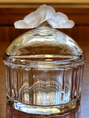 Crystal Glass Trinket Dish w/ Flowers on Lid Made in Italy Cristalli Puthod