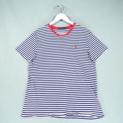 Polo Ralph Lauren T Shirt Mens Medium White Blue Red Cotton Striped Short Sleeve - Image 1 of 4