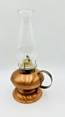 Vintage Gregorian Copper Kerosene Oil Lamp With Finger Loop & Eagle Burner 14''