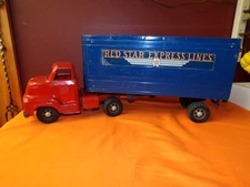 1950's DUNWELL BUCKEYE TOYS RED STAR EXPRESS LINES SEMI TRUCK & TRAILER ~ NICE !