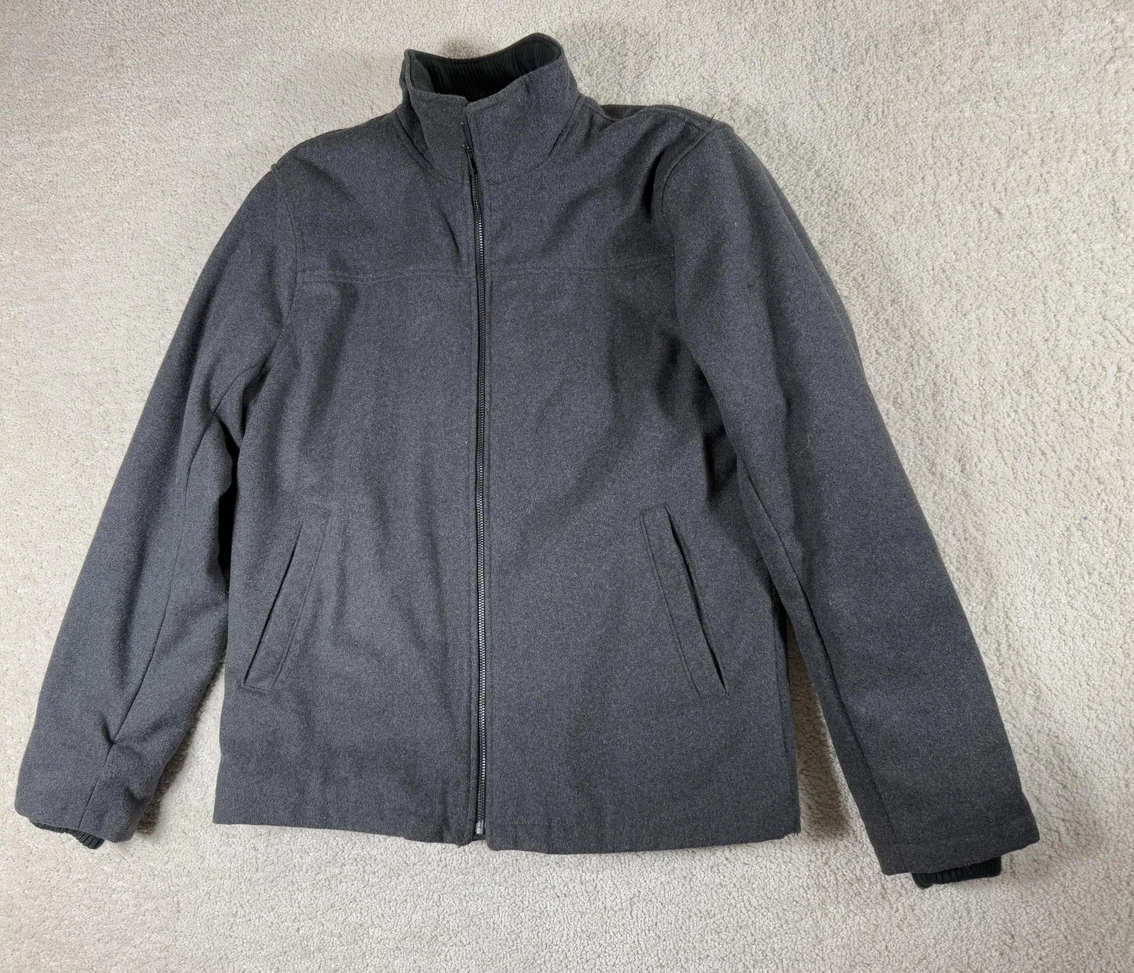 GAP Jacket Mens Medium Gray Wool Blend Zip Front Lined Stand Collar Pockets