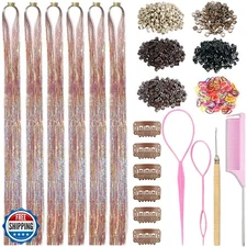 Hair Tinsel with Tools, 50 Inch Fairy Hair Tinsel Kit Extensions, 1800Heat Re