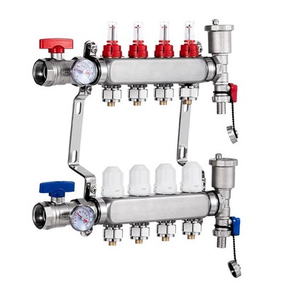 4-Branch Radiant Heat Manifold 1/2'' PEX Tubing Floor Heating Manifold Set