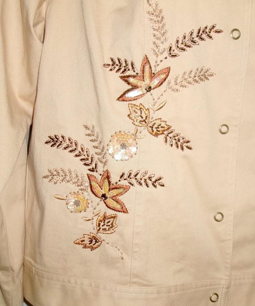 Victor Costa Occasion Jacket Small Beige Embroidery Beads Sequins Floral Snaps