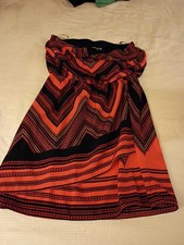 EXPRESS Size M Strapless Mini Dress Navy CoralChevron Stripe Elastic Waist (Sz8)